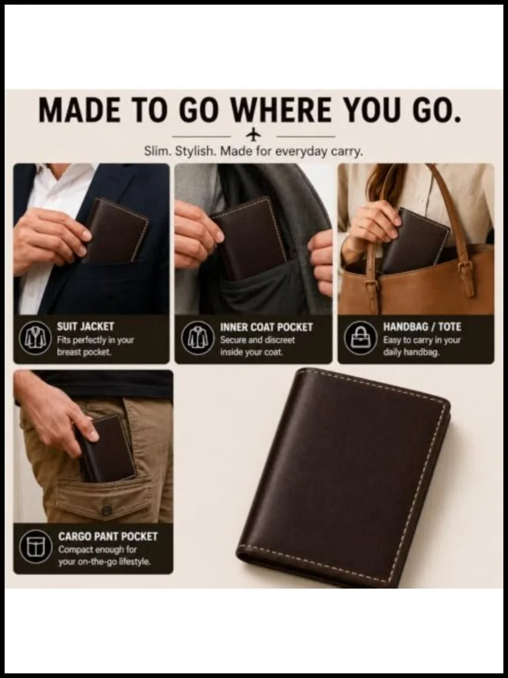Genuine Leather Passport Holder Top Grain Travel Wallet Bifold Card Slots